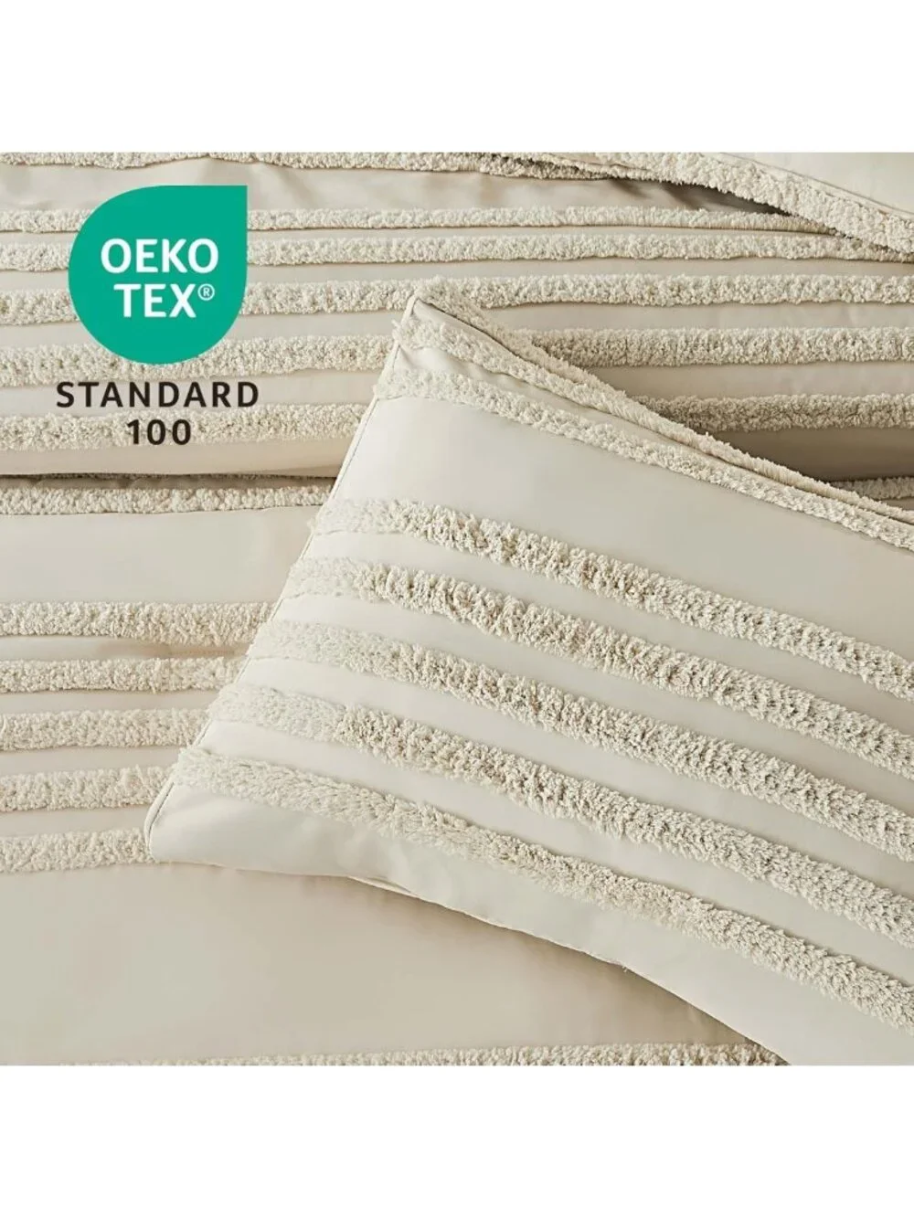 Boho Queen Comforter Set - Beige Tufted 3-Piece Lightweight Bedding & Pillow